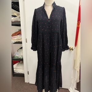 AG Long Sleeve  Navy blue midi Dress with Red Dots